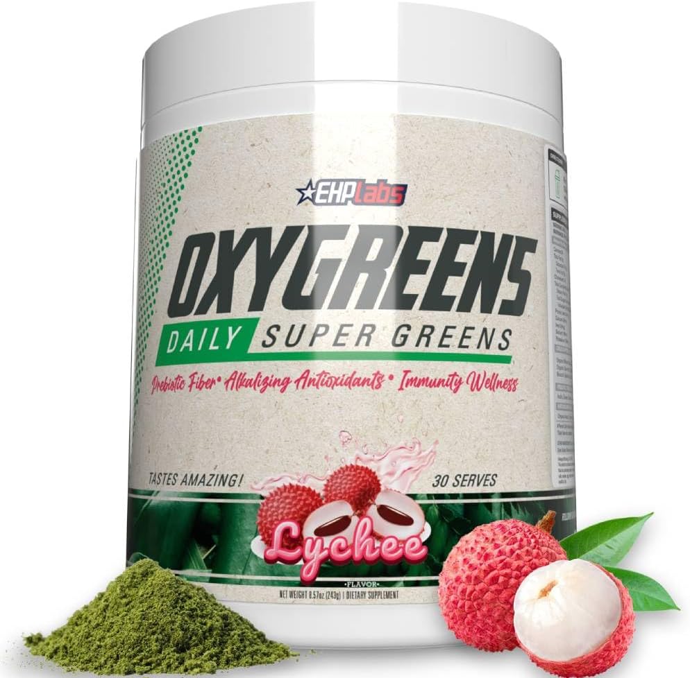 EHPlabs OxyGreens Daily Super Greens Powder - 245g (30 Serves) - Lychee