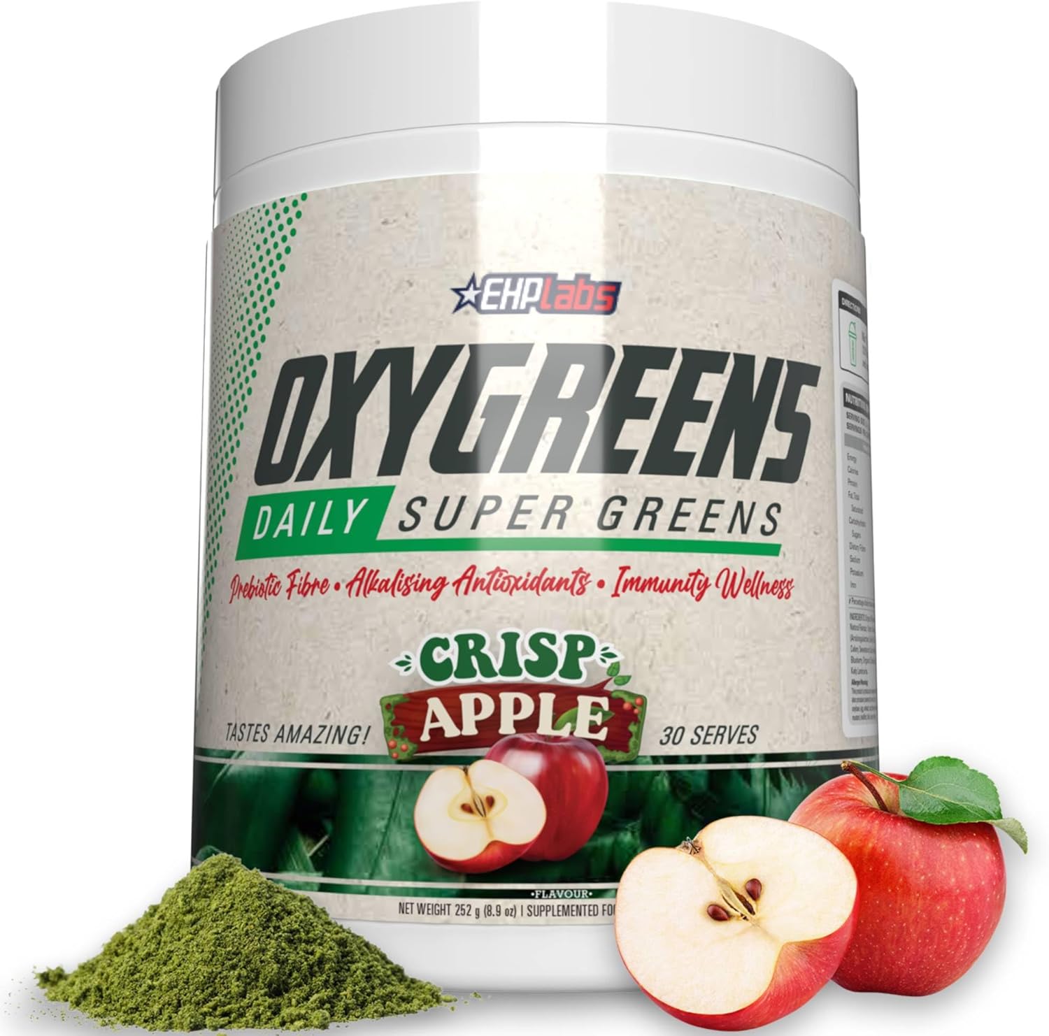EHPlabs OxyGreens Daily Super Greens Powder - 252g (30 Serves) - Crisp Apple