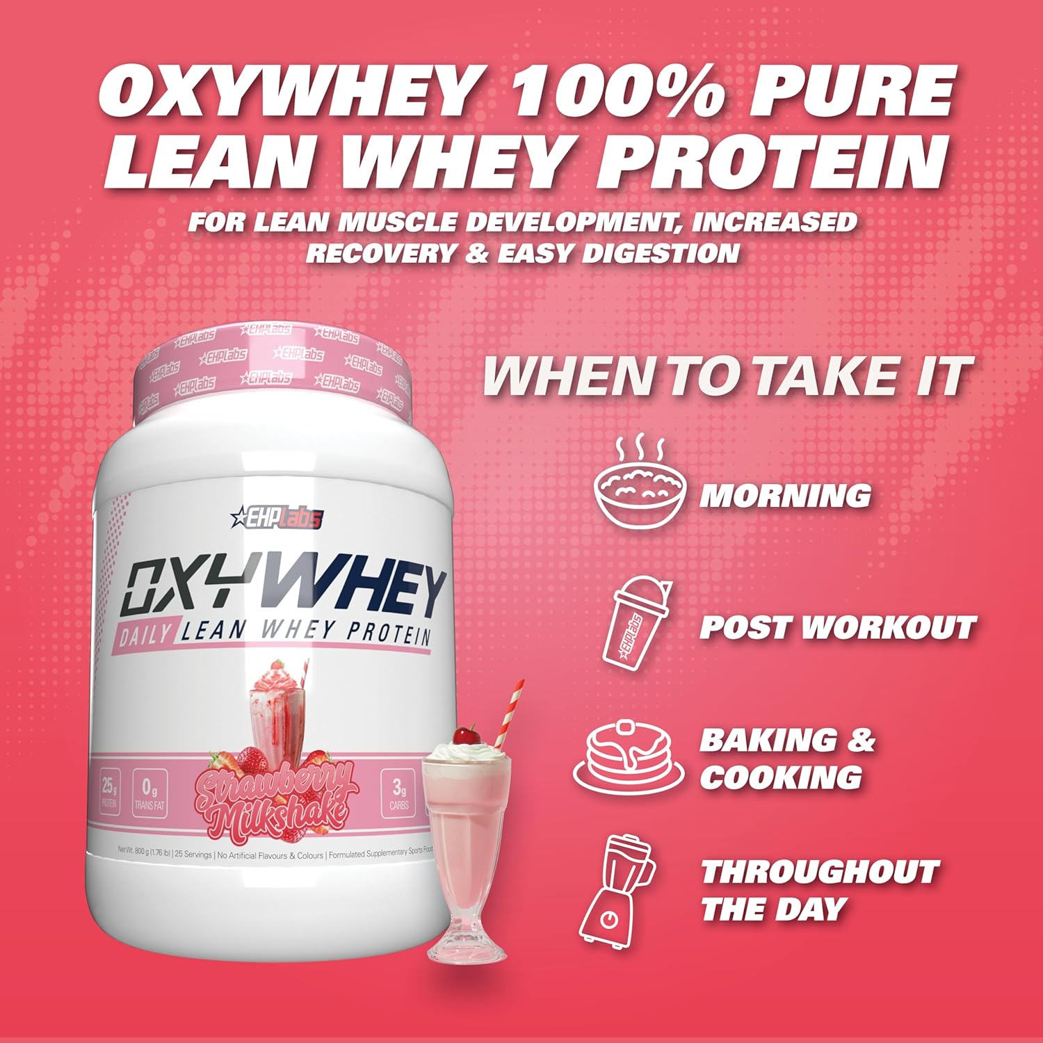 EHPlabs OxyWhey Daily Lean Whey Protein - 800g (25 Serves) - Stawberry Milkshake