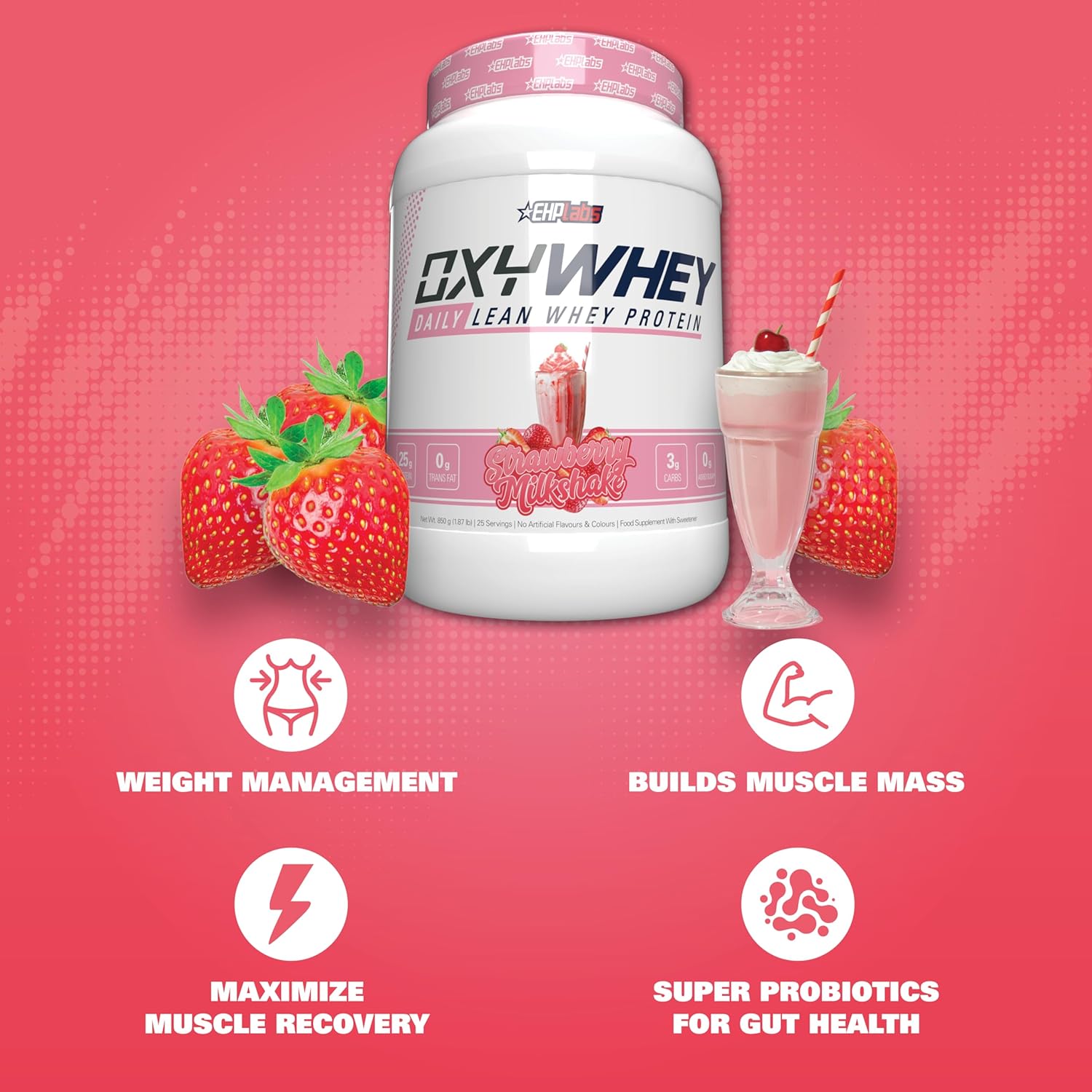 EHPlabs OxyWhey Daily Lean Whey Protein - 800g (25 Serves) - Stawberry Milkshake