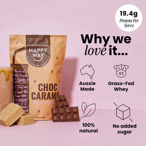 Happy Way Ashy Bines Whey Protein Powder - Choc Caramel - 500g