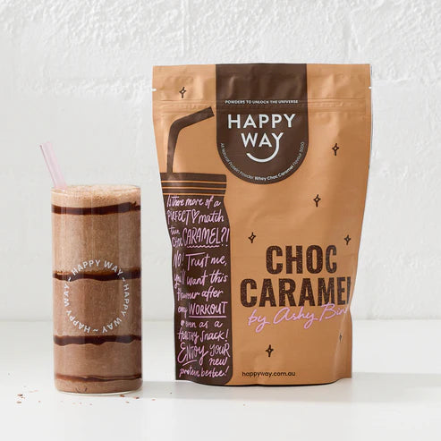 Happy Way Ashy Bines Whey Protein Powder - Choc Caramel - 500g