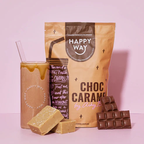 Happy Way Ashy Bines Whey Protein Powder - Choc Caramel - 500g