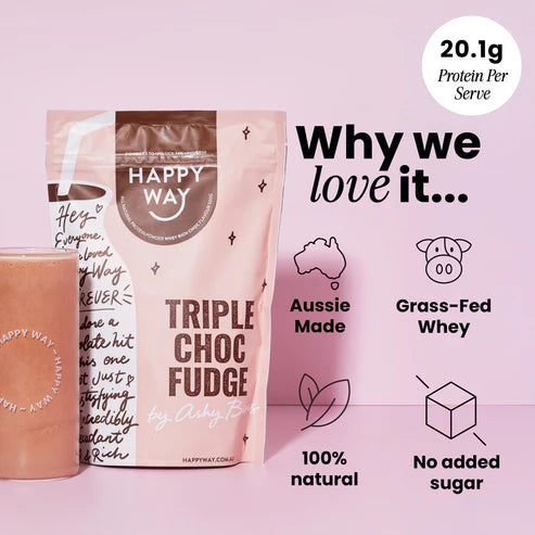 Happy Way Ashy Bines Whey Protein Powder - Triple Choc Fudge - 500g