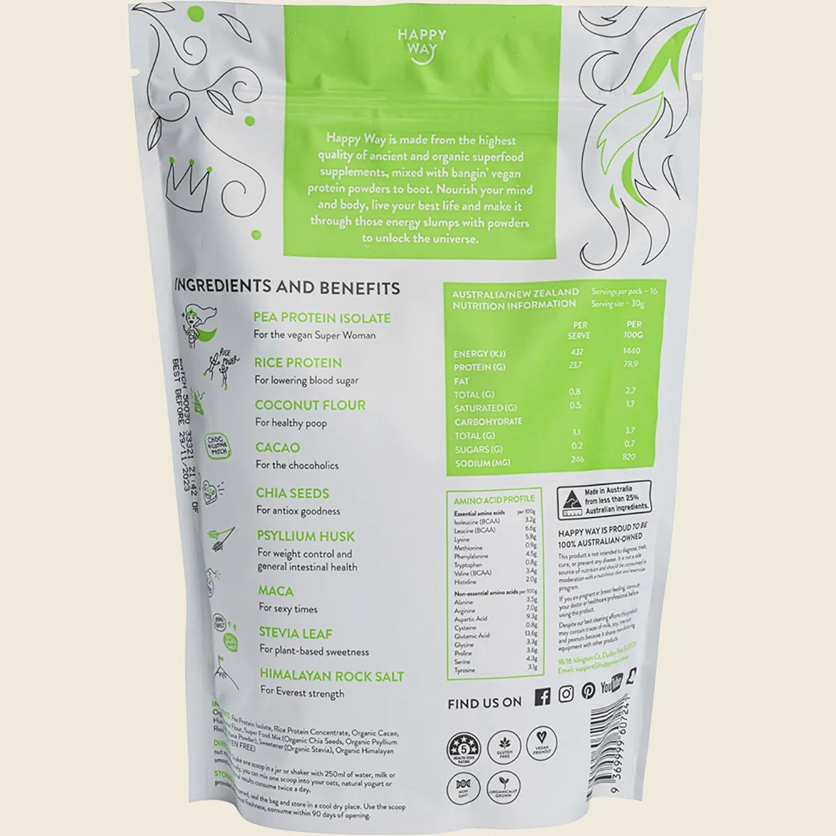 Happy Way Vegan Protein Powder - Chocolate - 500g