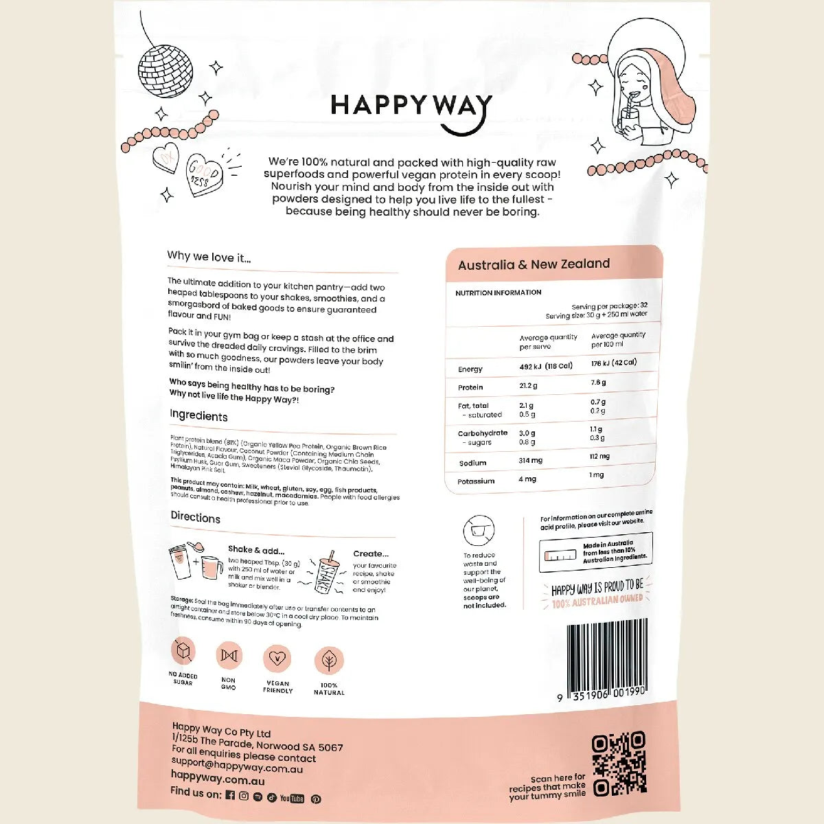 Happy Way Vegan Protein Powder - Vanilla - 1kg