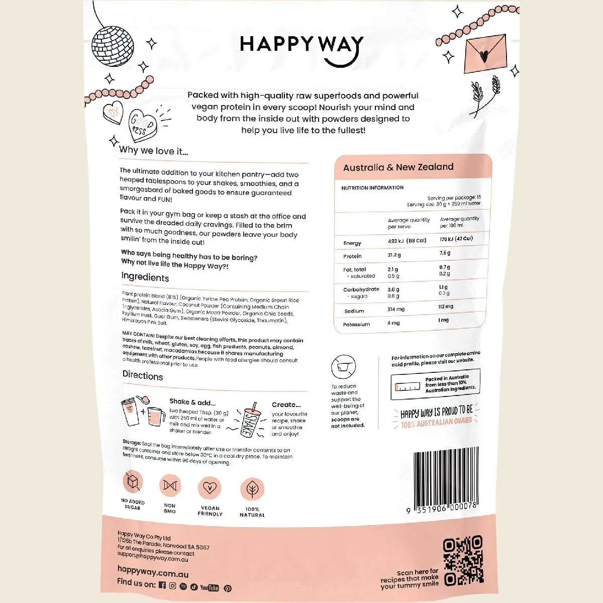 Happy Way Vegan Protein Powder - Vanilla - 500g