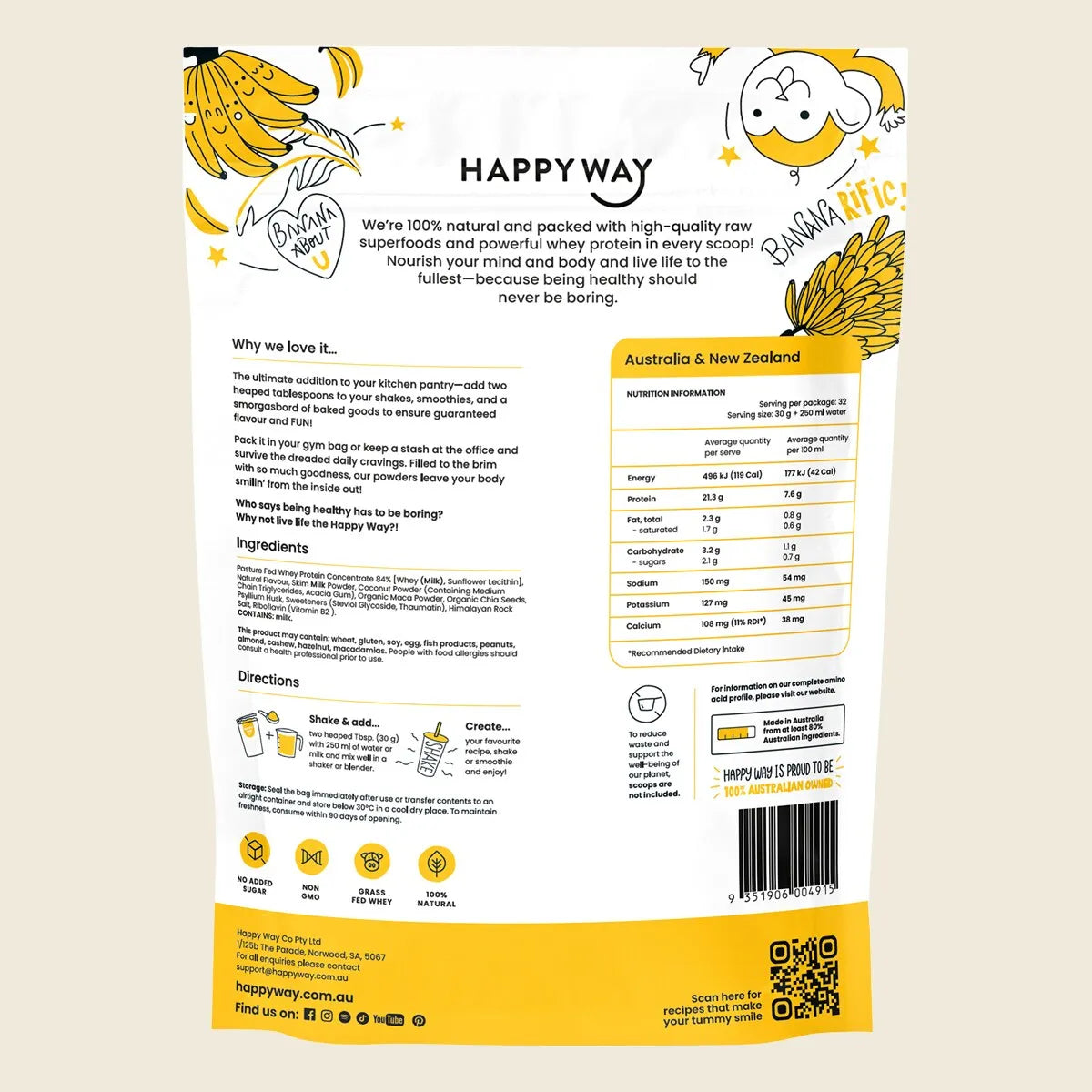 Happy Way Whey Protein Powder - Banana - 1kg
