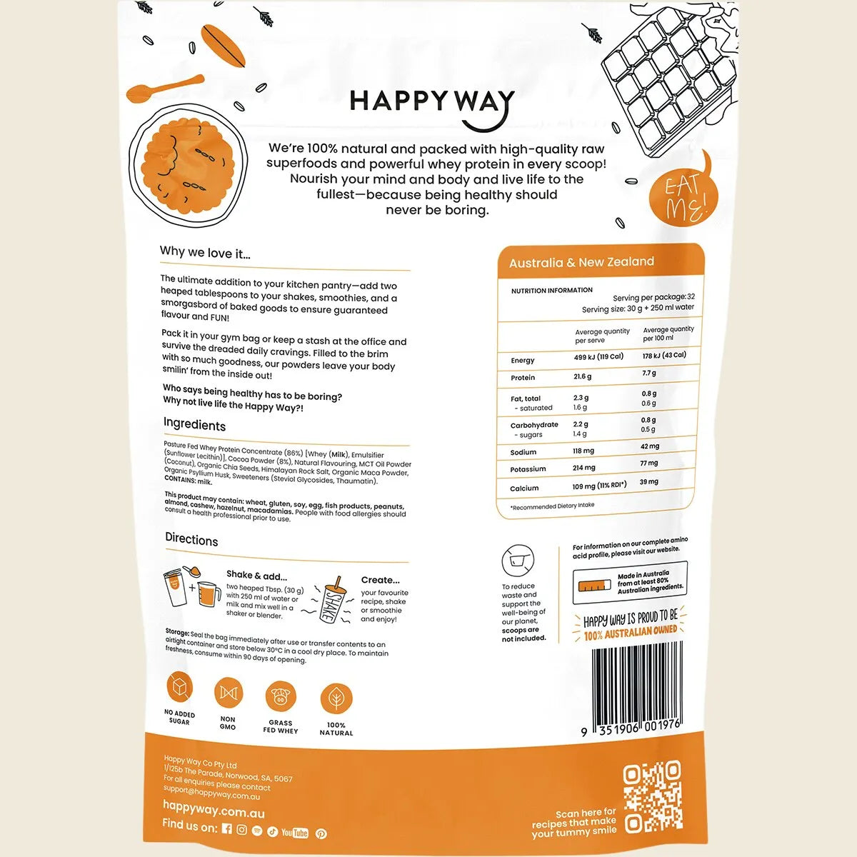 Happy Way Whey Protein Powder - Chocolate - 1kg