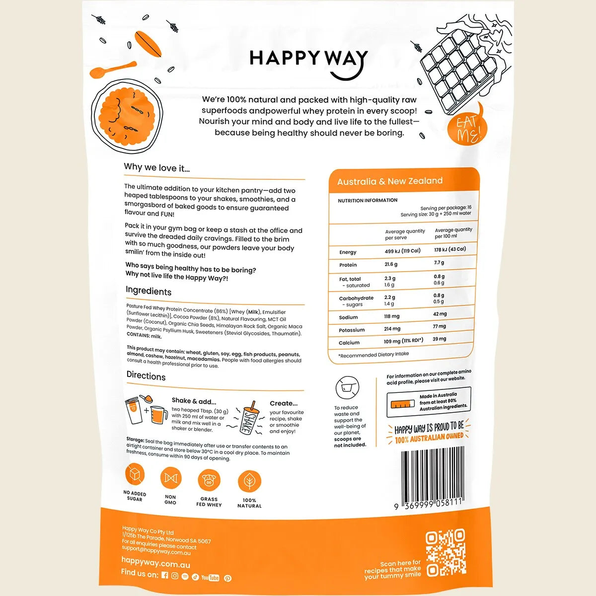 Happy Way Whey Protein Powder - Chocolate - 500g