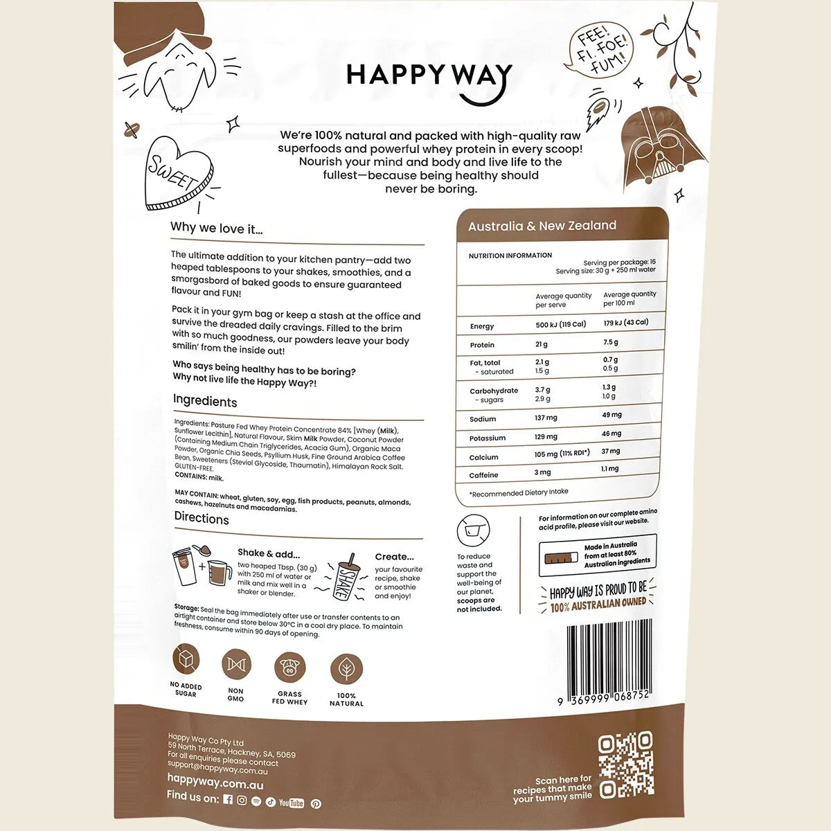 Happy Way Whey Protein Powder - Coffee - 500g