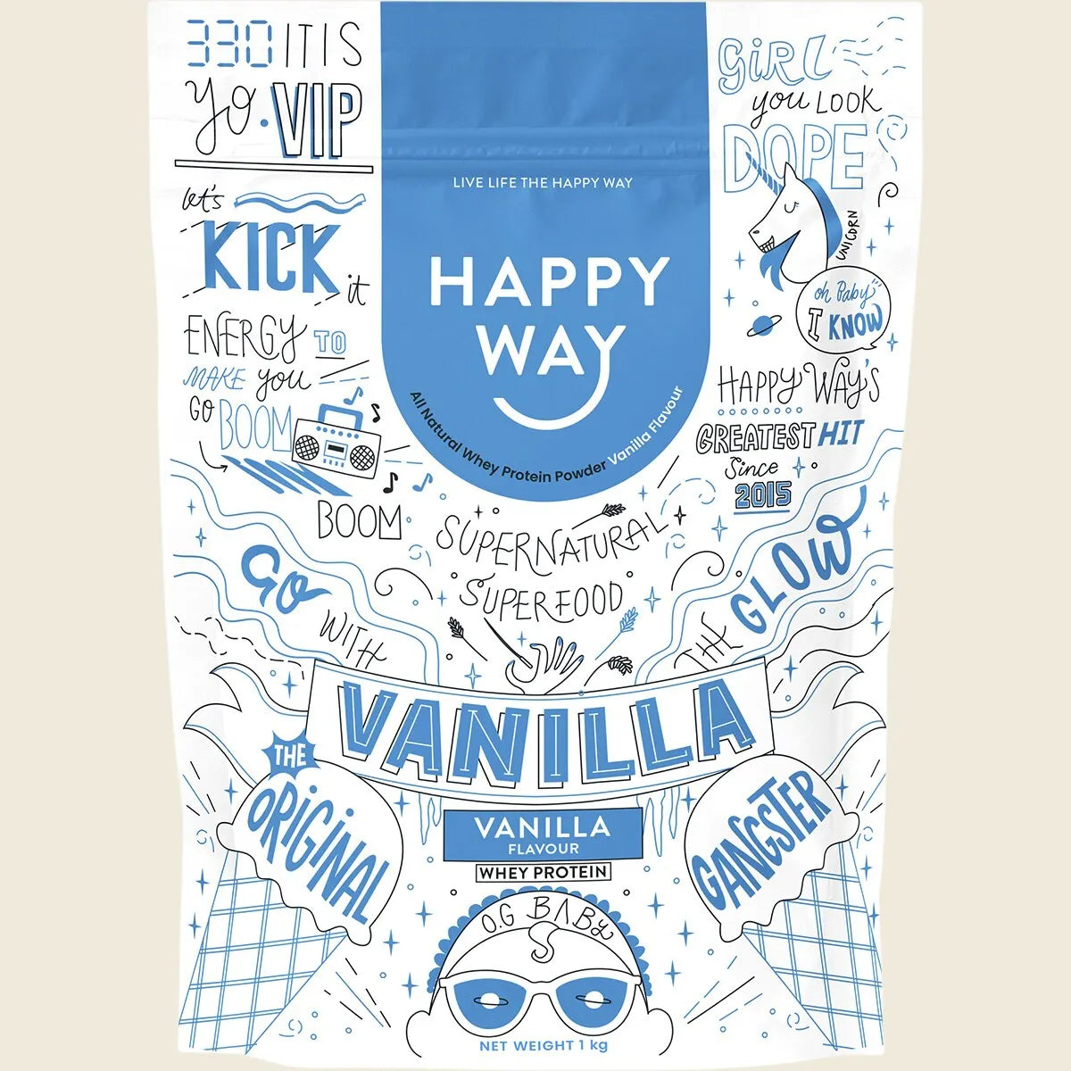 Happy Way Whey Protein Powder -  Vanilla - 1kg