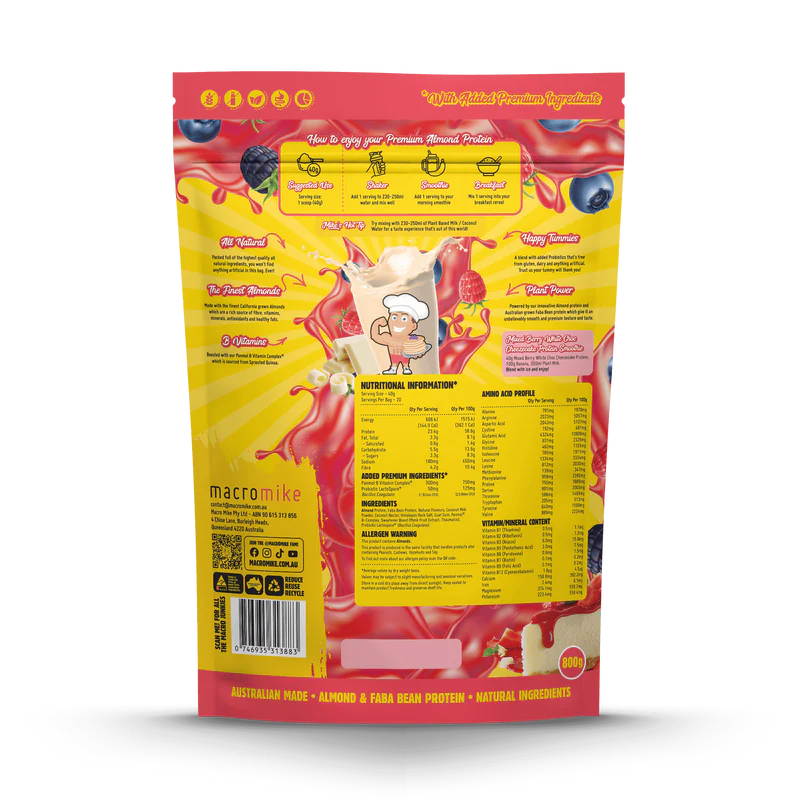Macro Mike Almond Protein - Mixed Berry White Choc Cheezecake - 800g