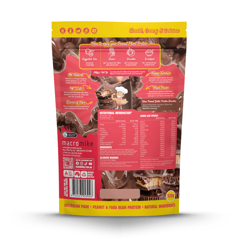Macro Mike Peanut Plant Protein - Choc Peanut Butter Cup - 520g