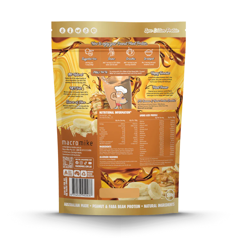Macro Mike Peanut Plant Protein - Peanut Butter Banana & Hunnie - 520g