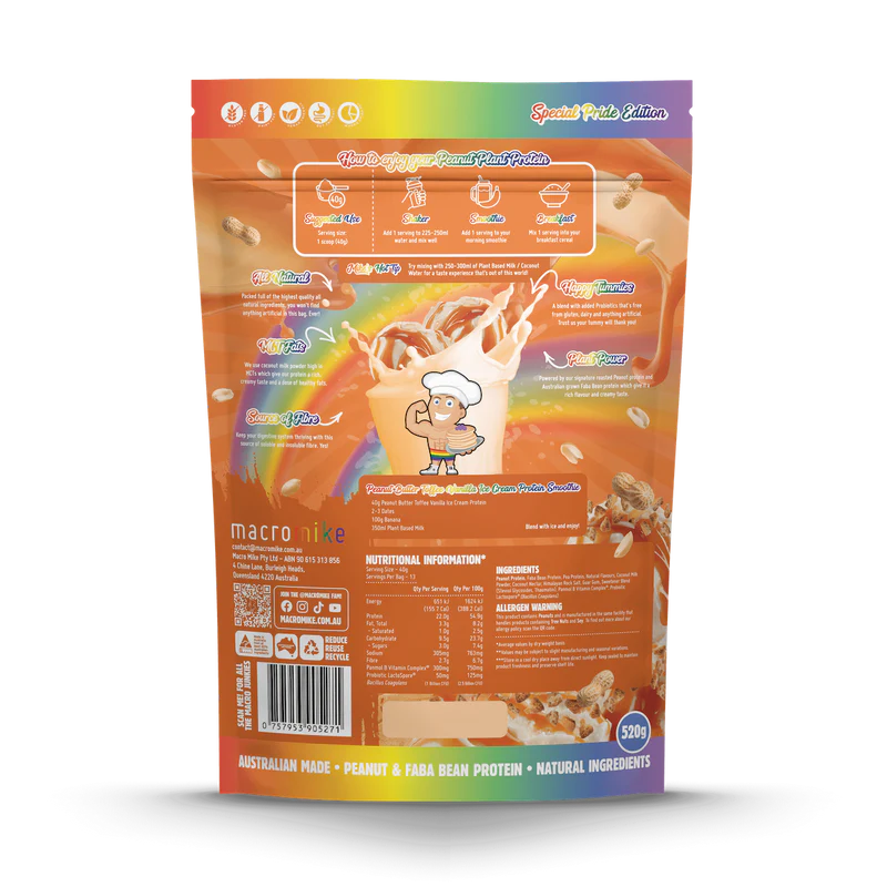 Macro Mike Peanut Plant Protein - Peanut Butter Toffee Vanilla Ice Cream - 520g