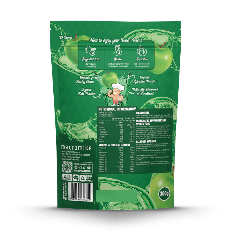 Macro Mike Plant Based Super Greens - Green Apple Burst - 300g