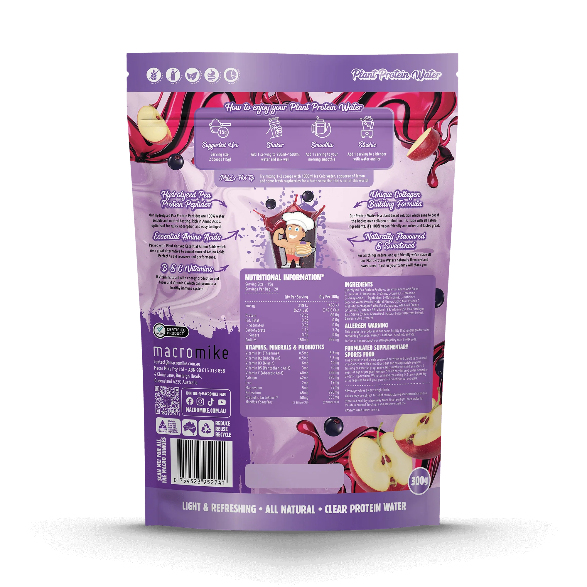 Macro Mike Plant Protein Water - Apple Blackcurrant - 300g