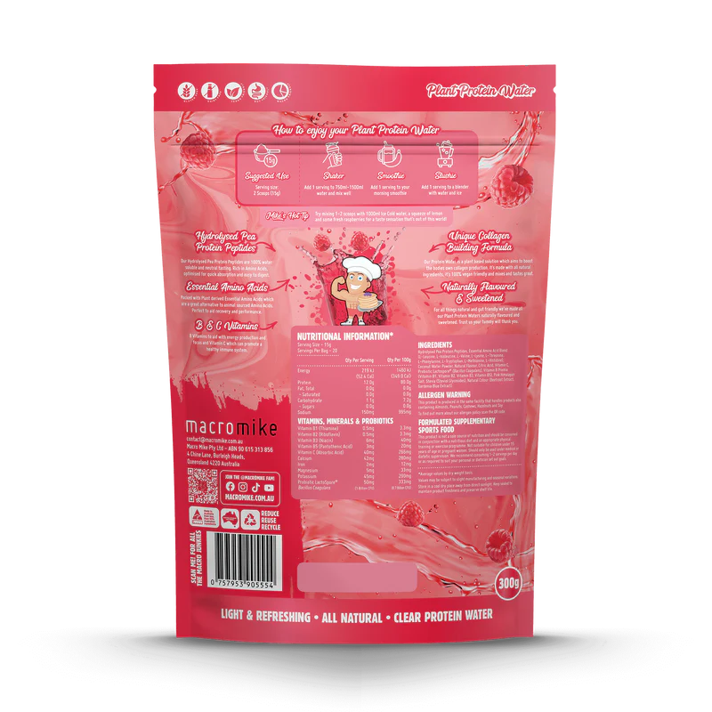Macro Mike Plant Protein Water - Red Raspberry - 300g
