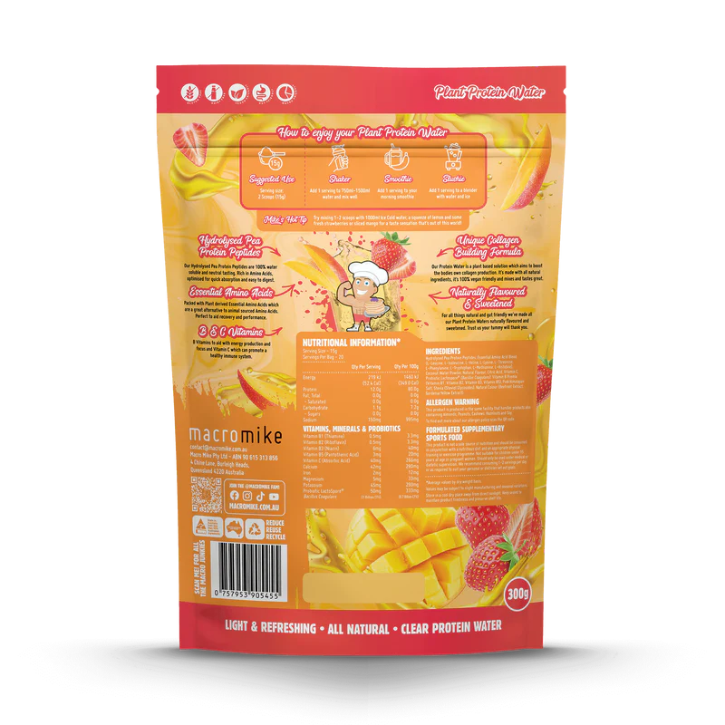 Macro Mike Plant Protein Water - Strawberry Mango - 300g