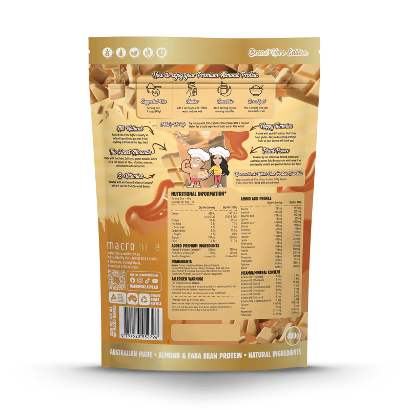 Macro Mike Premium Almond Protein - Caramelised White Choc - 400g