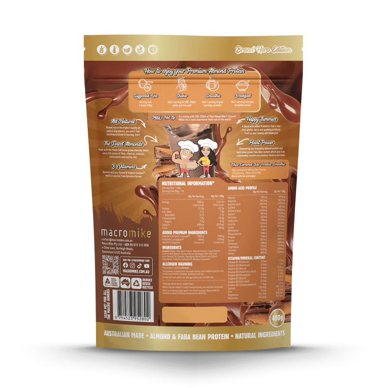 Macro Mike Premium Almond Protein - Choc Caramel Bar - 400g