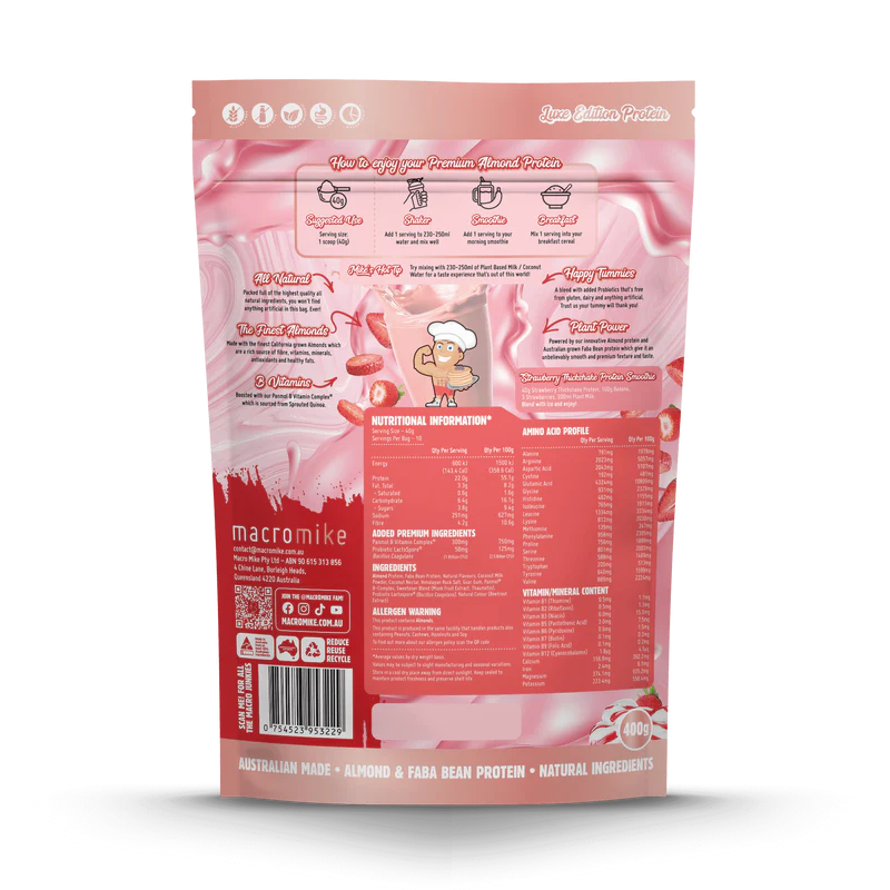Macro Mike Premium Almond Protein - Strawberry Thick Shake - 400g