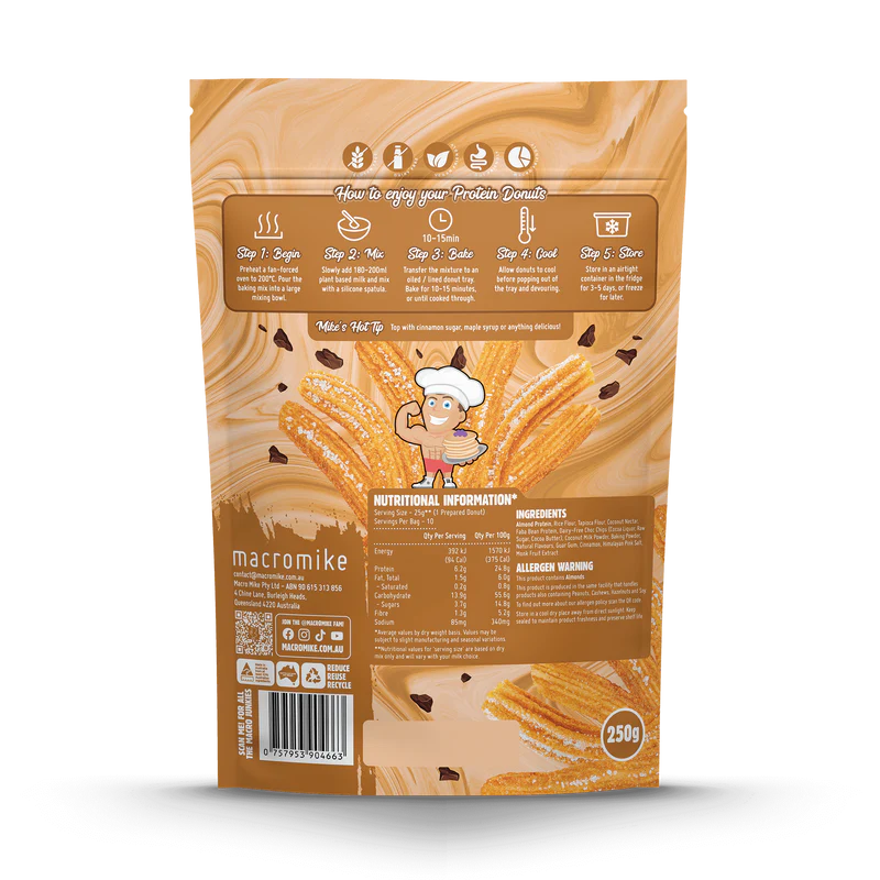 Macro Mike Protein Donut Baking Mix - Choc Chip Cinnamon Churros - 250g