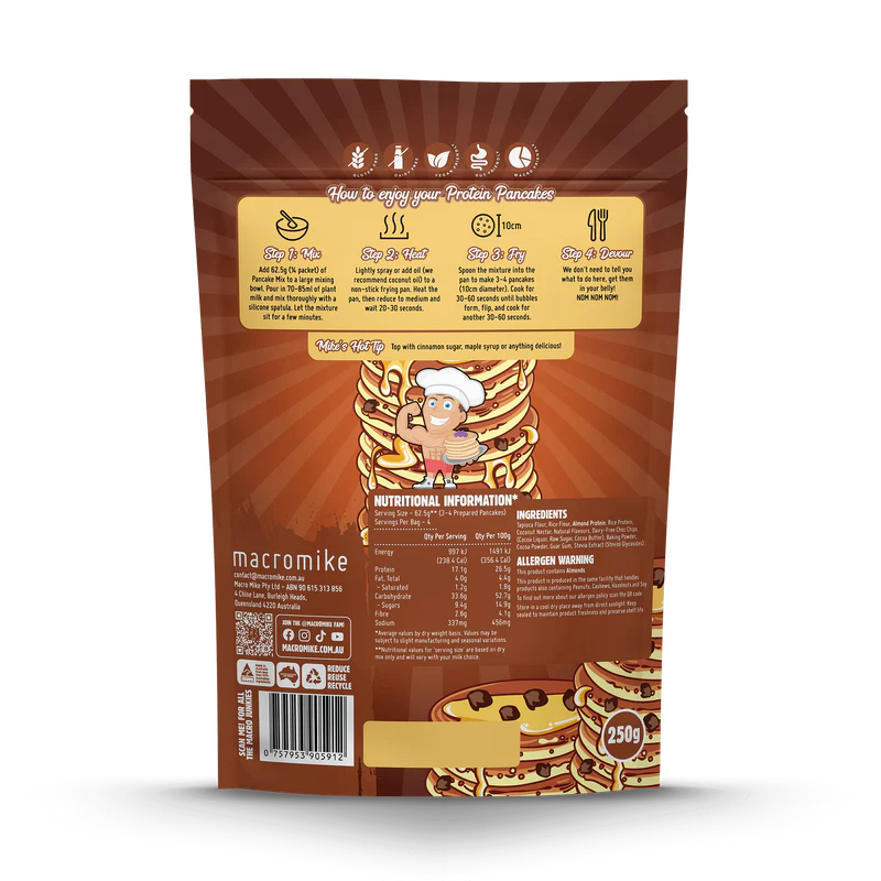 Macro Mike Protein Pancake Baking Mix - Double Choc Chip - 250g