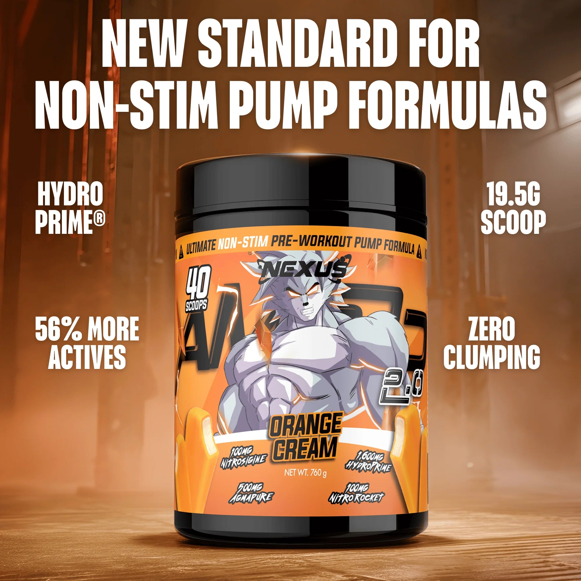 Nexus AMP3D 2.0 Non-Stim Pre-Workout - 760g (40 Serves) - Orange Cream