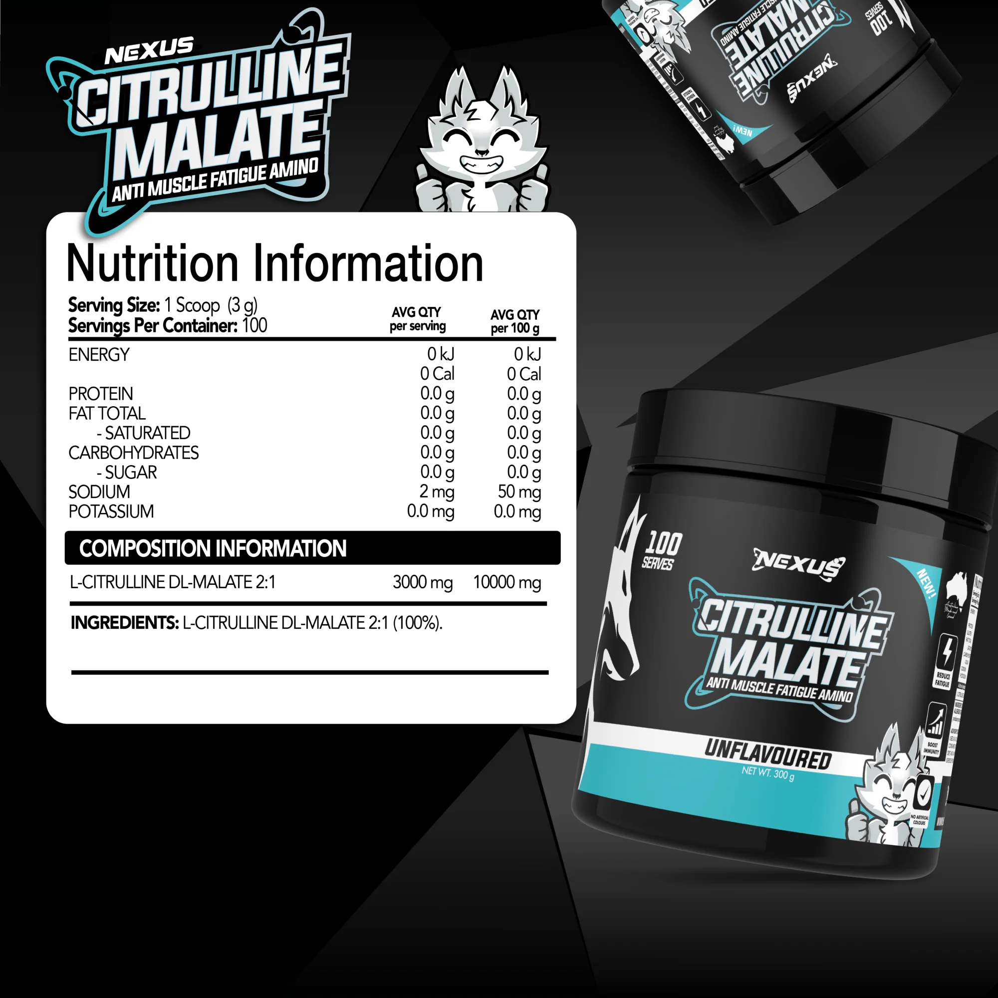 Nexus Citrulline Malate - 300g (100 Serves) - Unflavoured