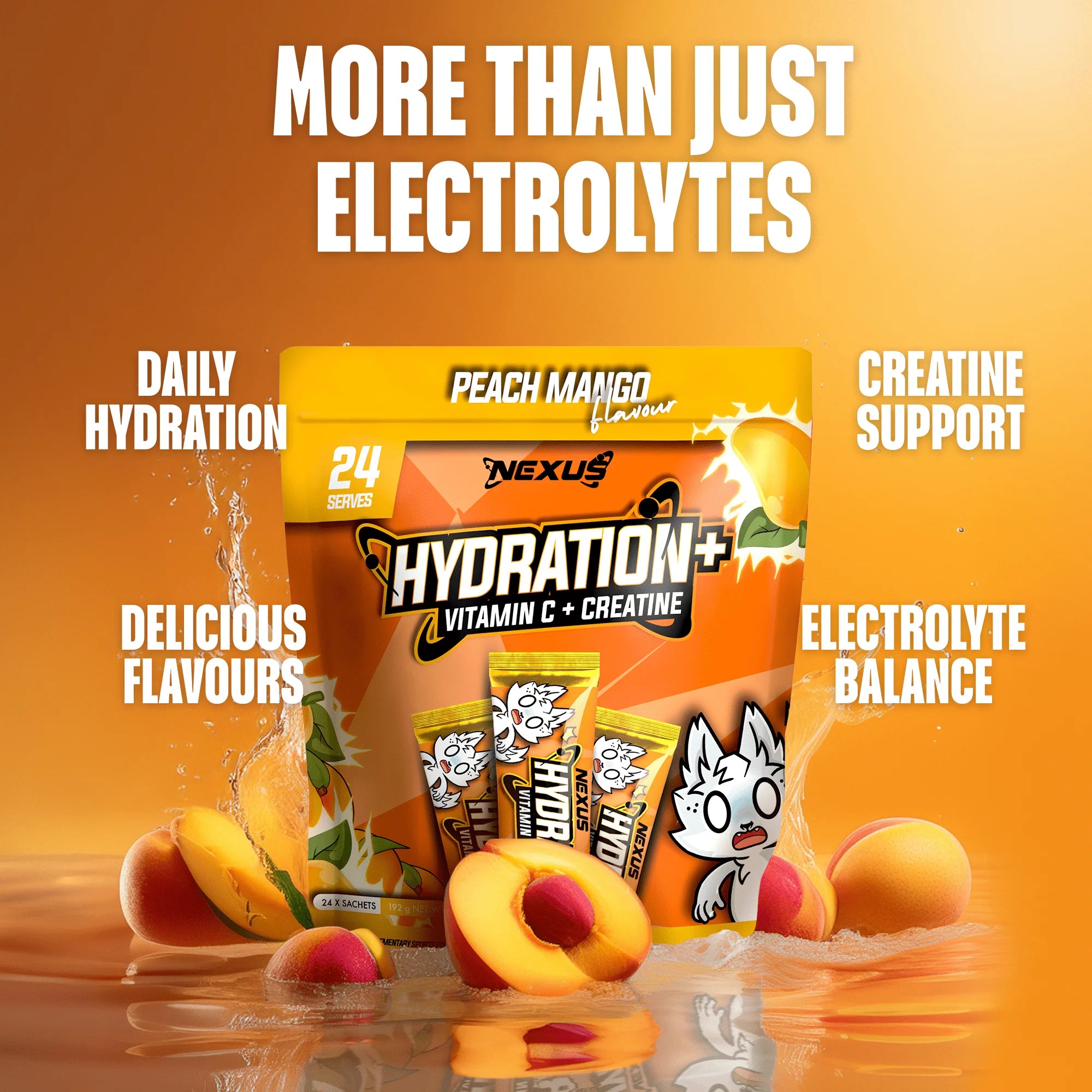 Nexus Hydration+ Electrolyte & Creatine - 24 x Sachets (192g) - Peach Mango