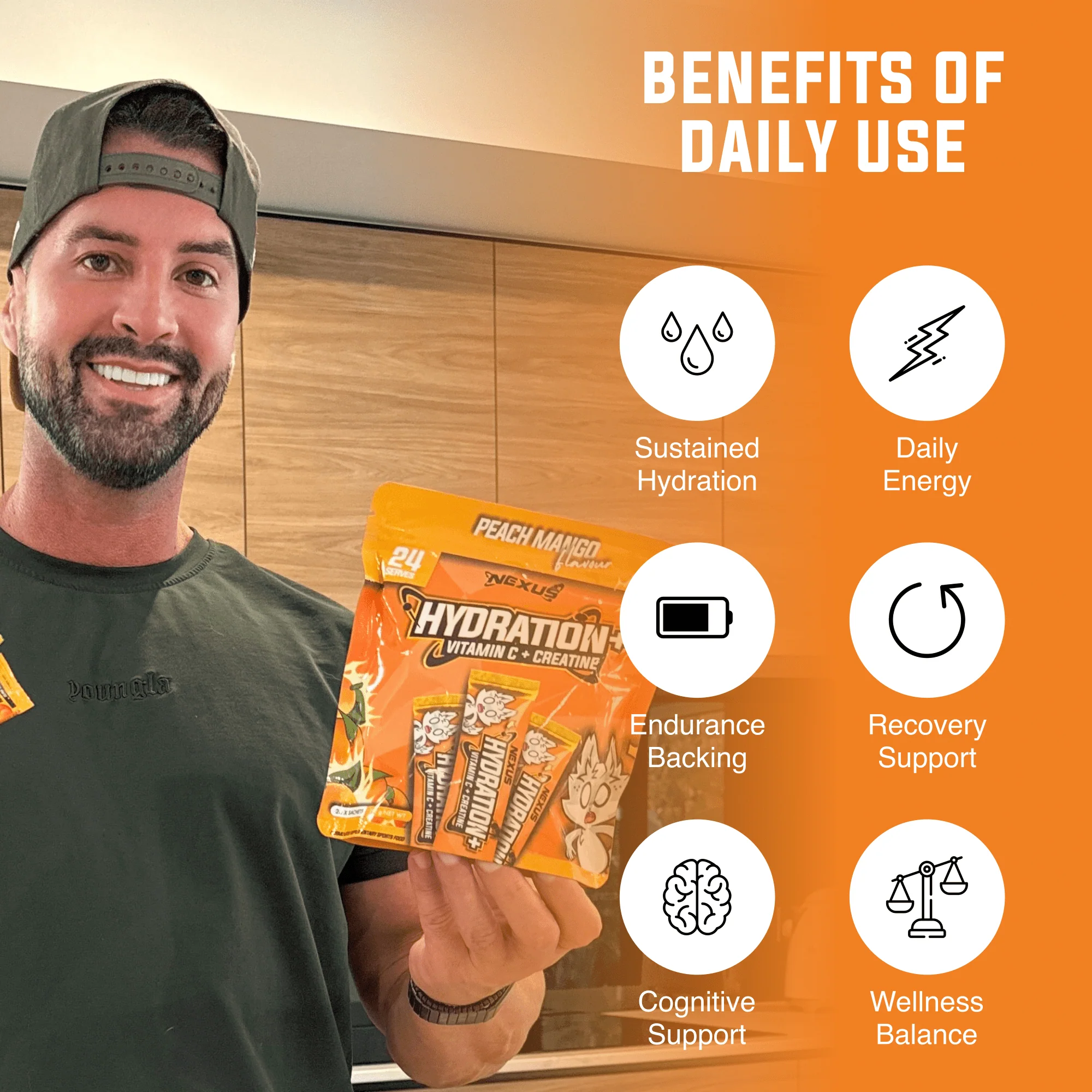 Nexus Hydration+ Electrolyte & Creatine - 24 x Sachets (192g) - Peach Mango