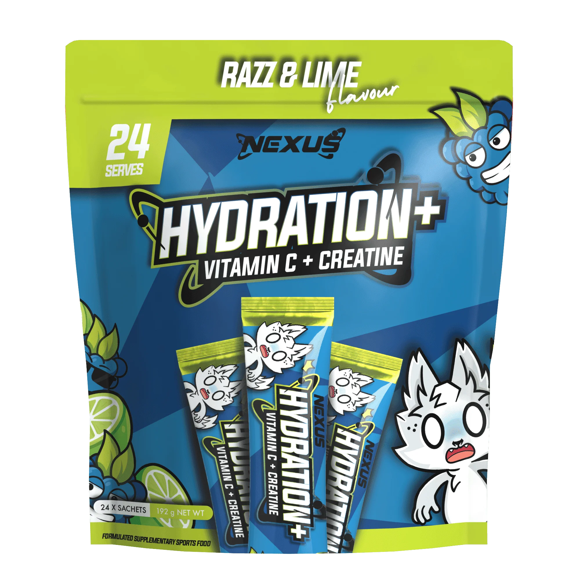 Nexus Hydration+ Electrolyte & Creatine - 24 x Sachets (192g) - Razz & Lime