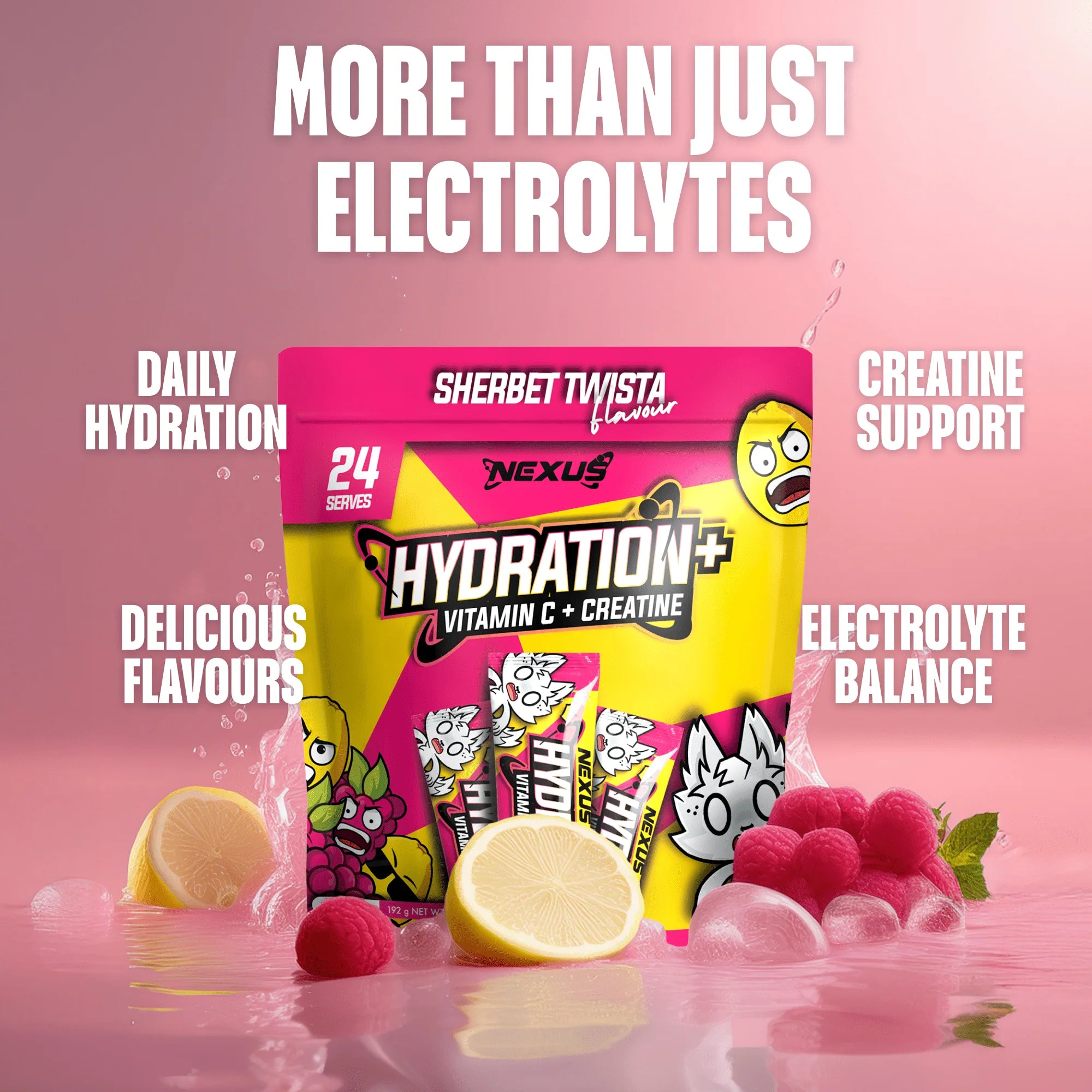 Nexus Hydration+ Electrolyte & Creatine - 24 x Sachets (192g) - Sherbet Twista