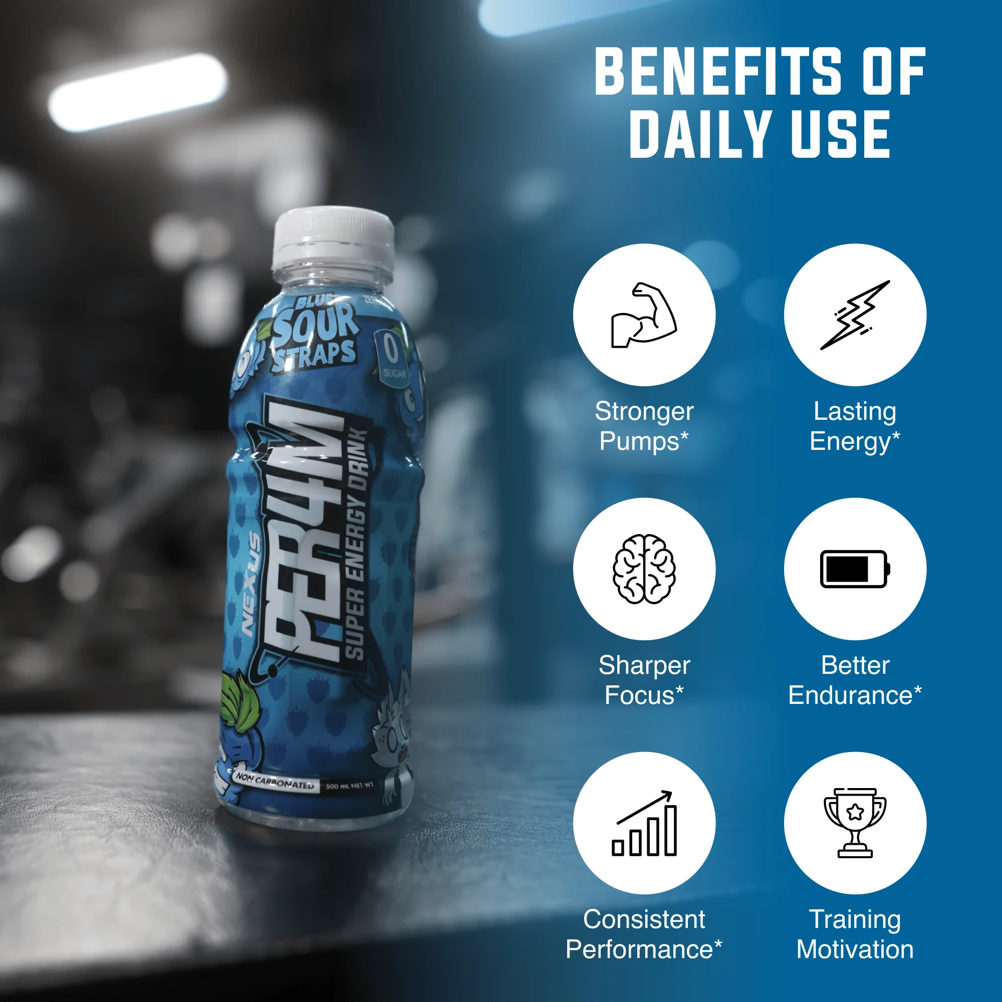 Nexus PER4M Energy Drink RTD - 355ml - Blue Sour Straps