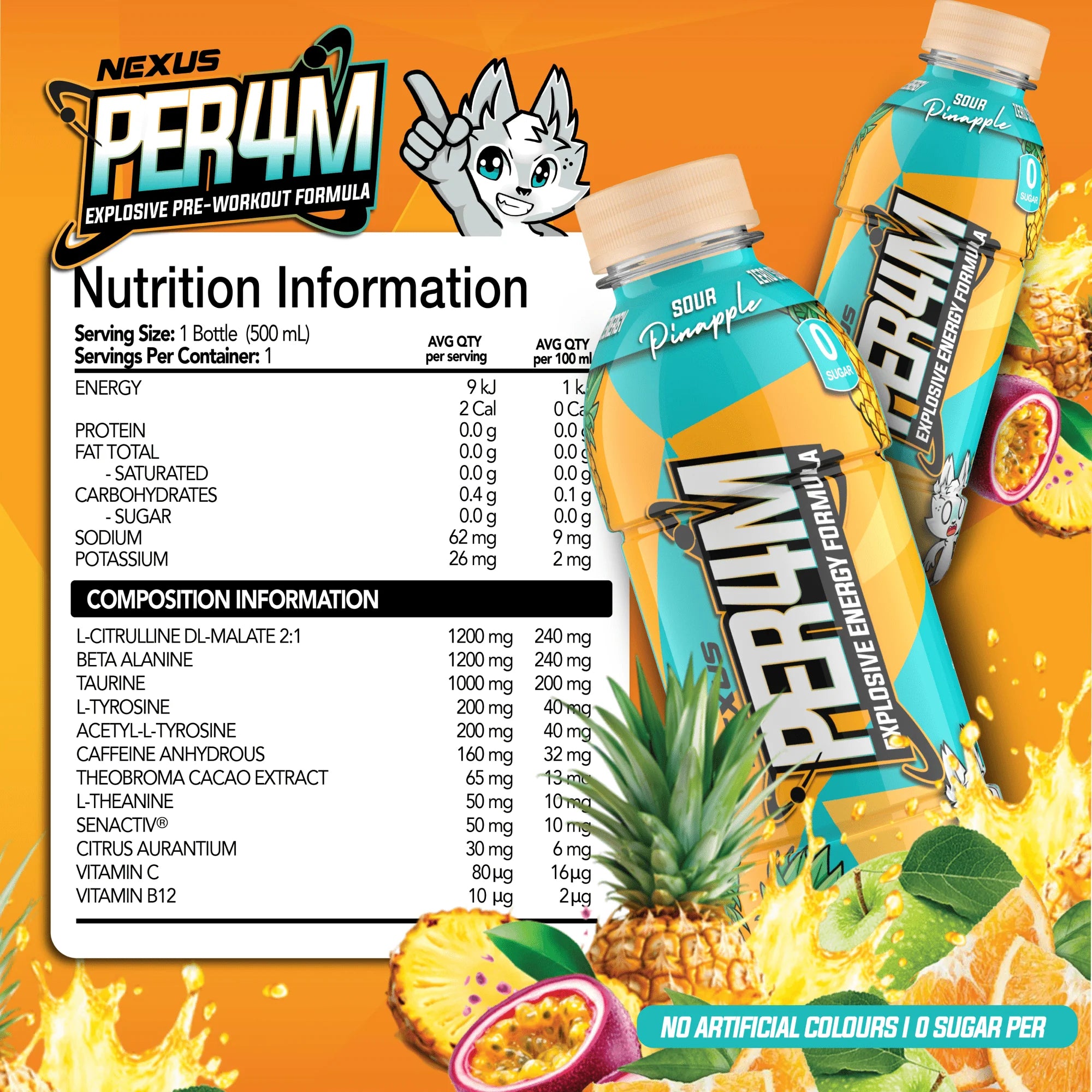 Nexus PER4M Energy Drink RTD - 355ml - Pineapple