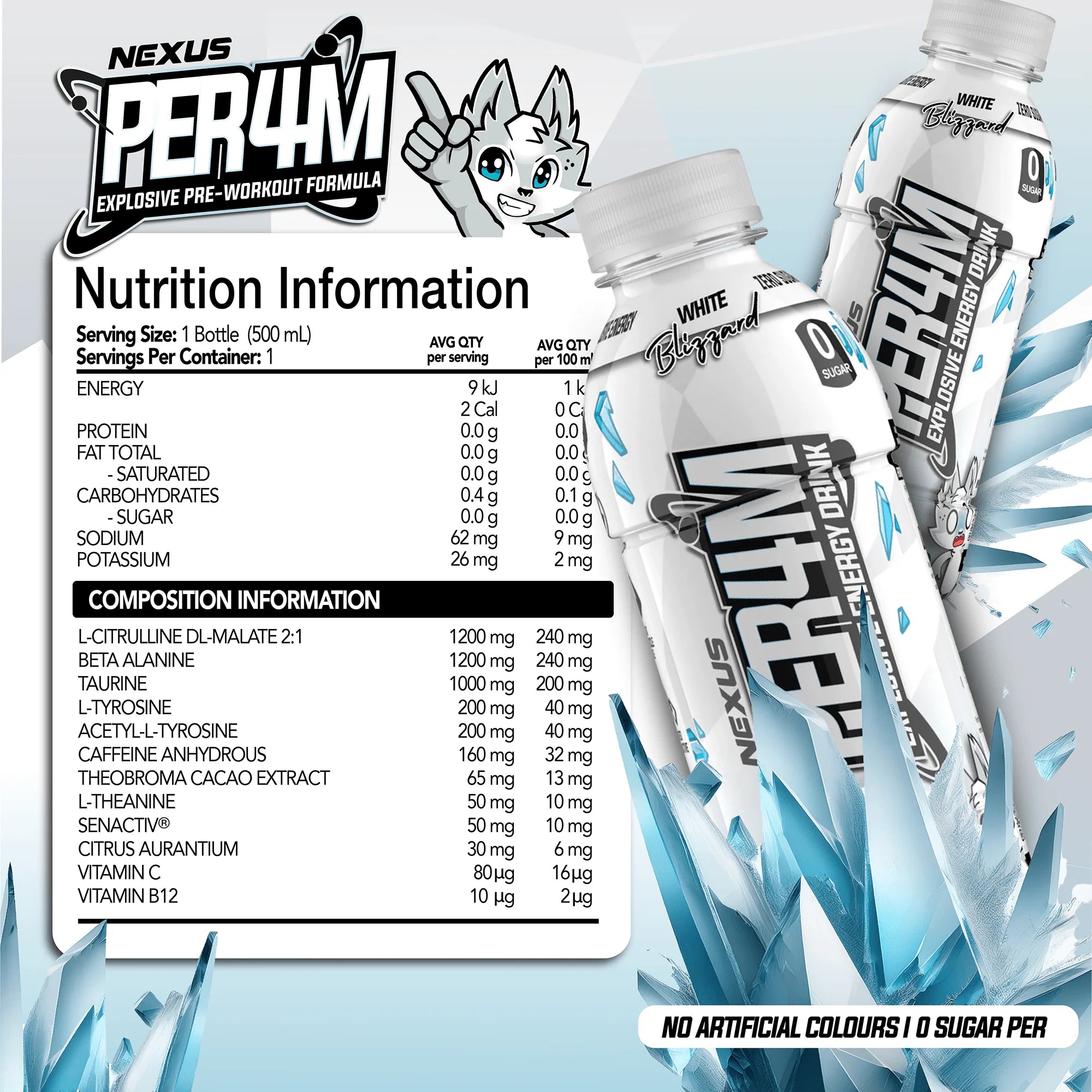 Nexus PER4M Energy Drink RTD - 355ml - White Blizzard
