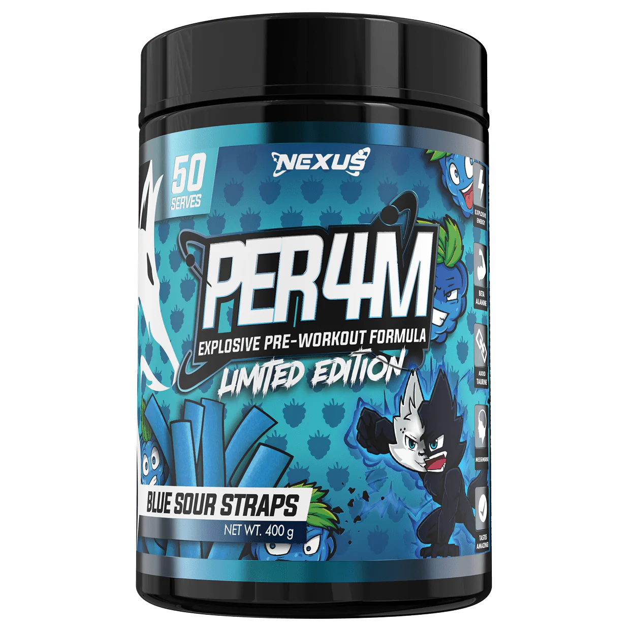 Nexus PER4M Pre-Workout - 400g (50 Serves) - Blue Sour Strap