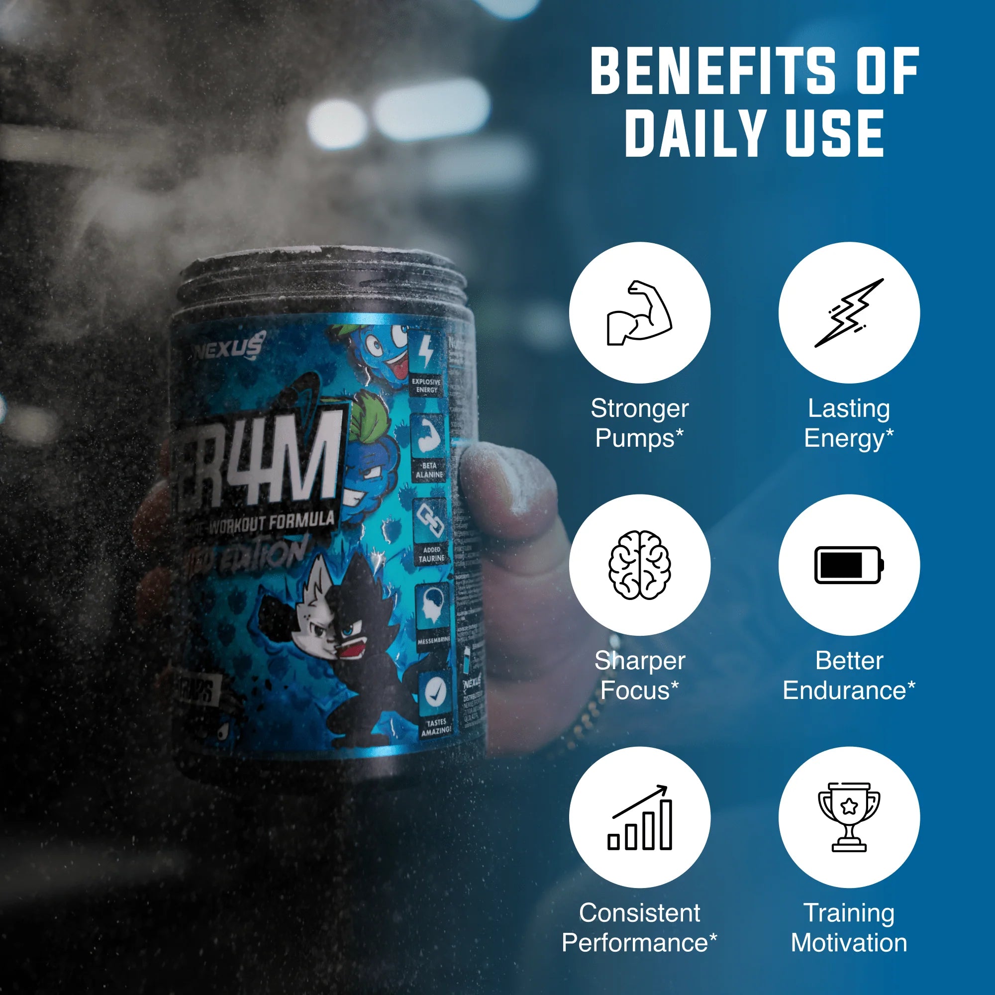 Nexus PER4M Pre-Workout - 400g (50 Serves) - Blue Sour Strap