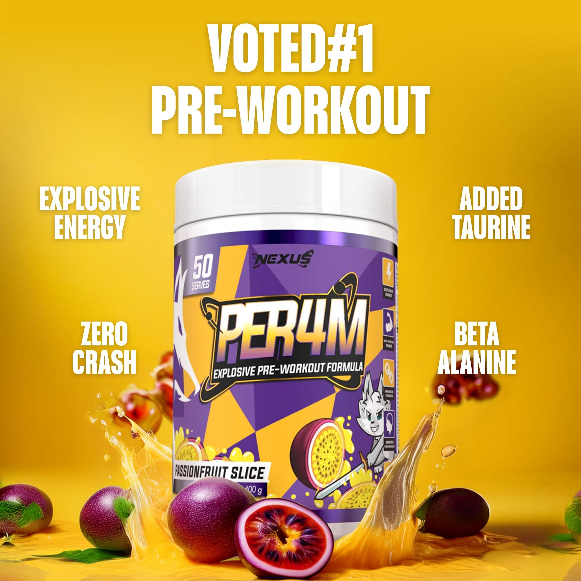 Nexus PER4M Pre-Workout - 400g (50 Serves) - Passionfruit Slice