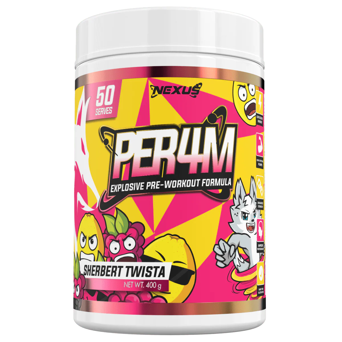 Nexus PER4M Pre-Workout - 400g (50 Serves) - Sherbet Twista