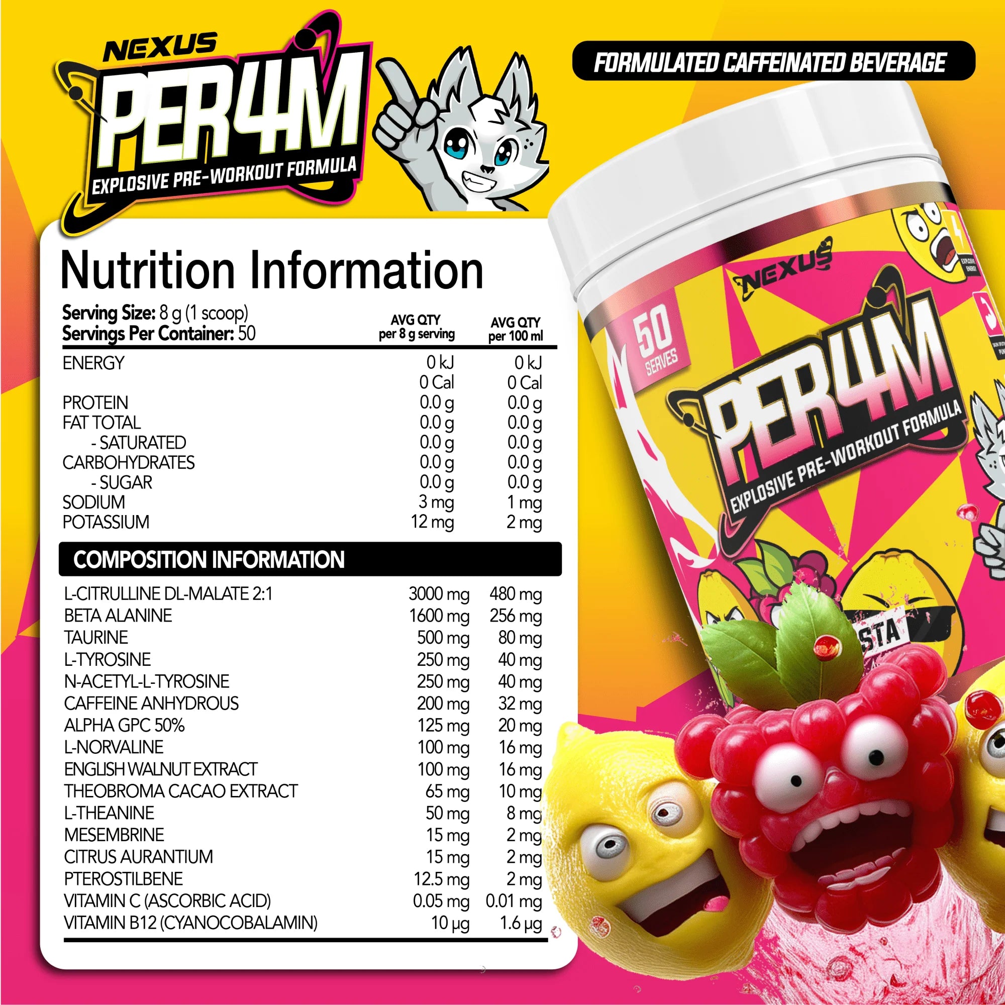 Nexus PER4M Pre-Workout - 400g (50 Serves) - Sherbet Twista