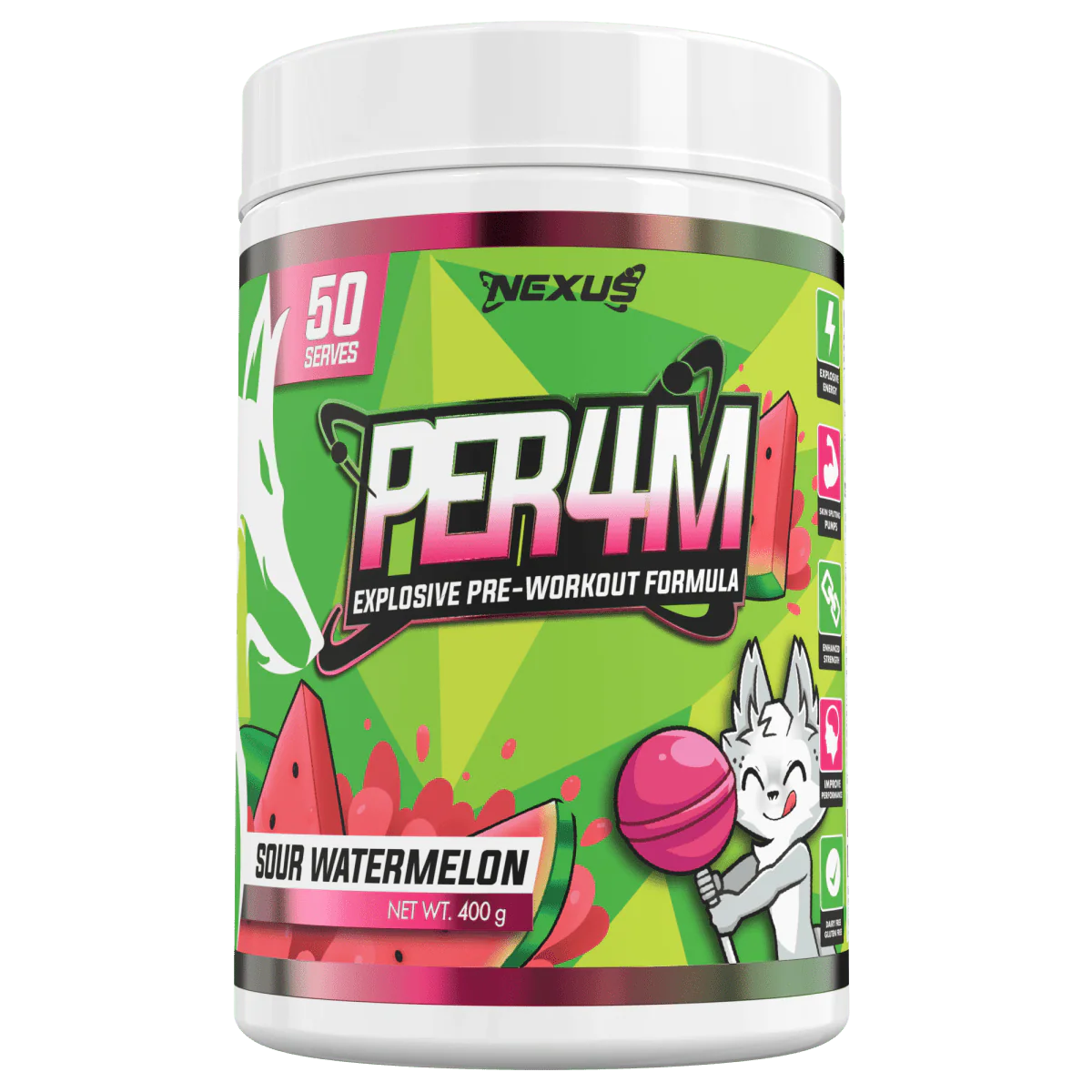 Nexus PER4M Pre-Workout - 400g (50 Serves) - Sour Watermelon