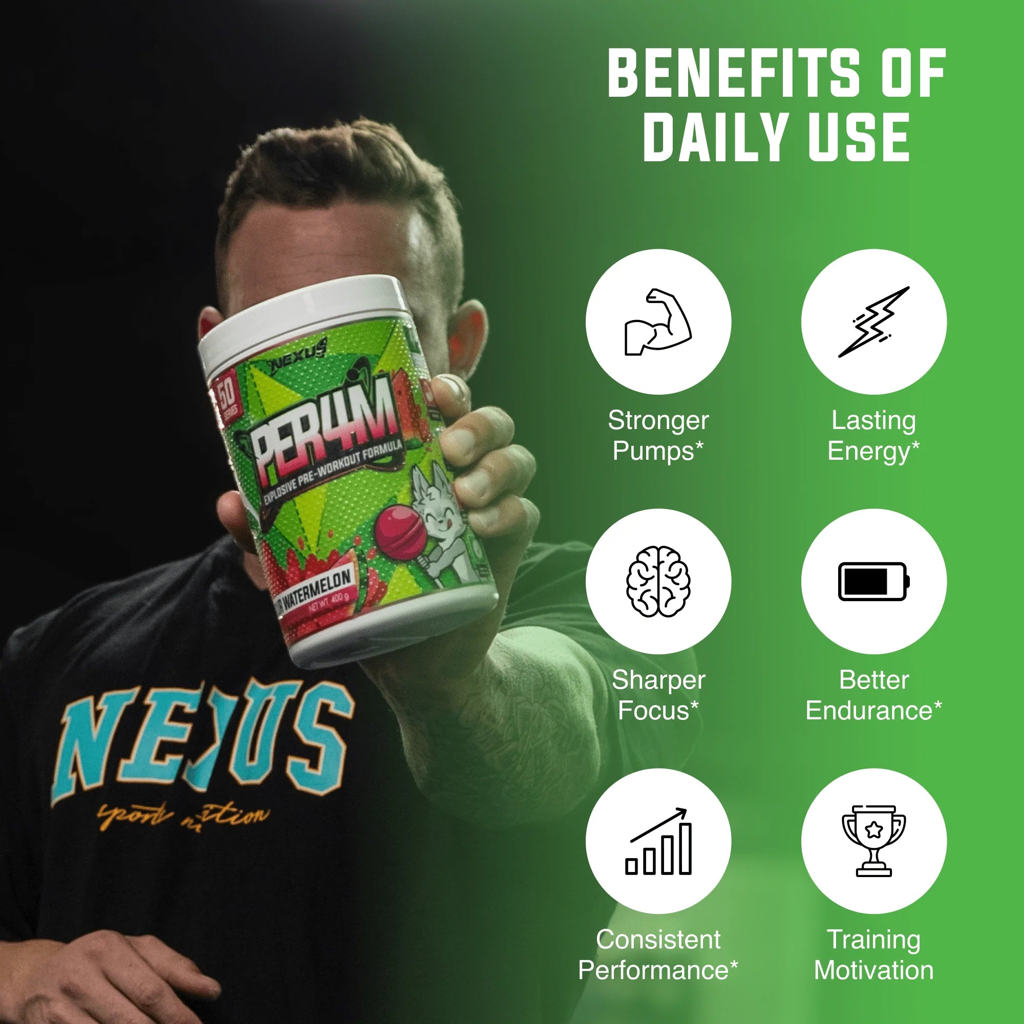 Nexus PER4M Pre-Workout - 400g (50 Serves) - Sour Watermelon