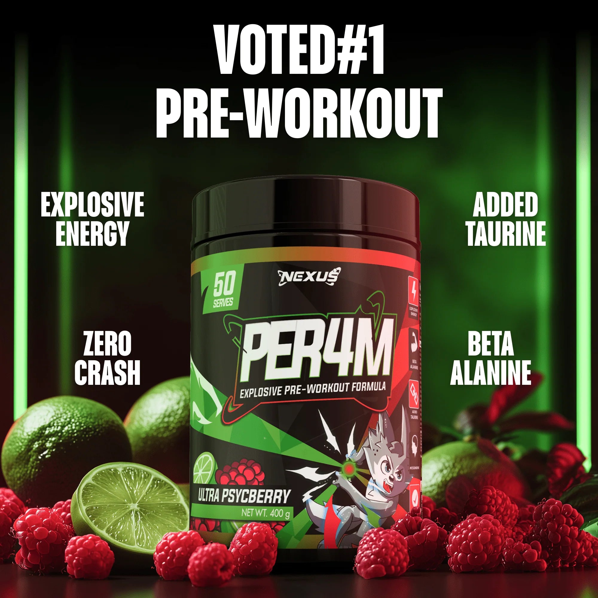 Nexus PER4M Pre-Workout - 400g (50 Serves) - Ultra Psycberry