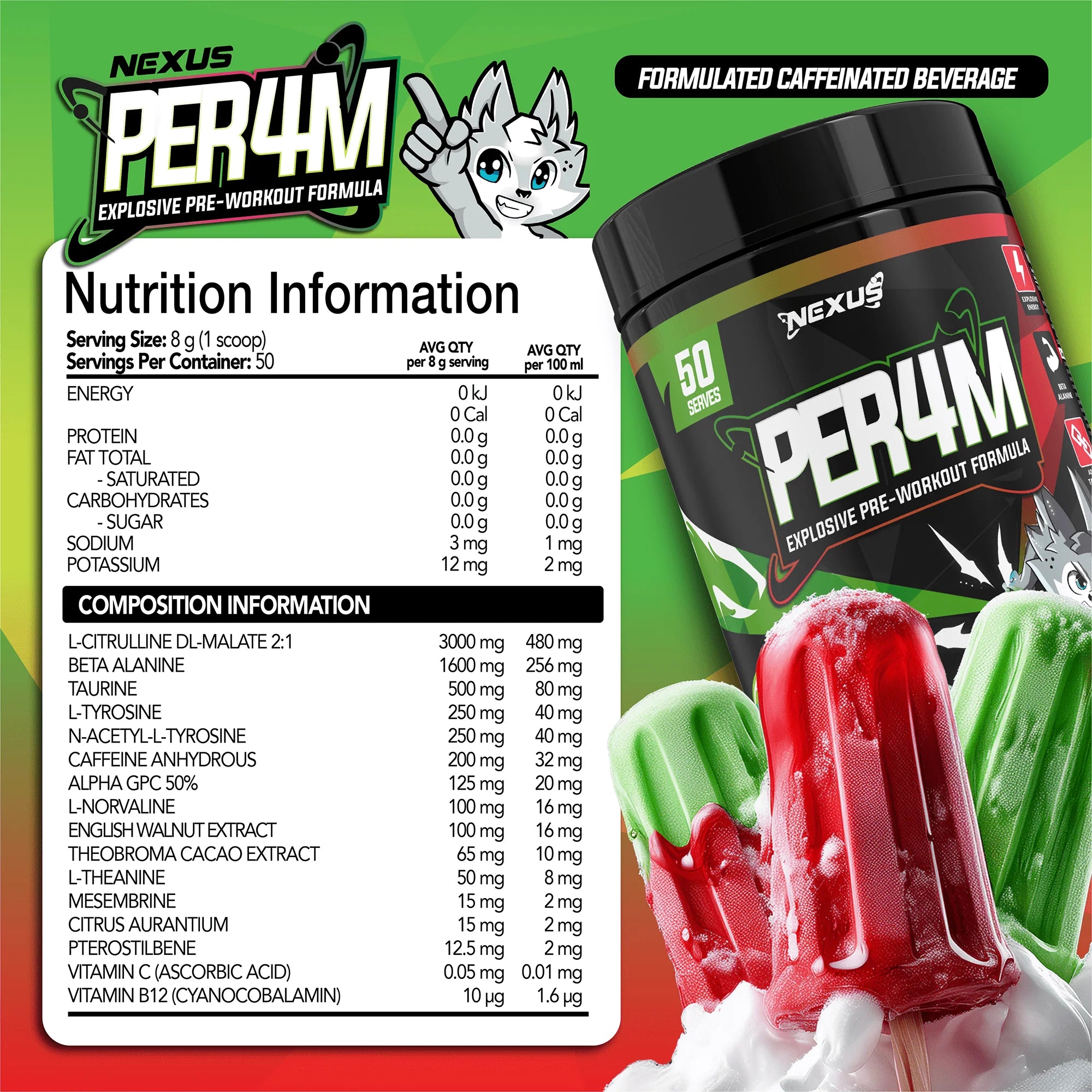 Nexus PER4M Pre-Workout - 400g (50 Serves) - Ultra Psycberry