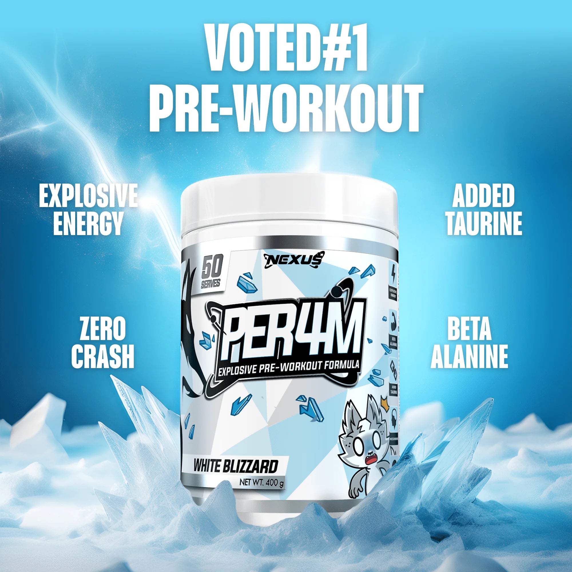 Nexus PER4M Pre-Workout - 400g (50 Serves) - White Blizzard