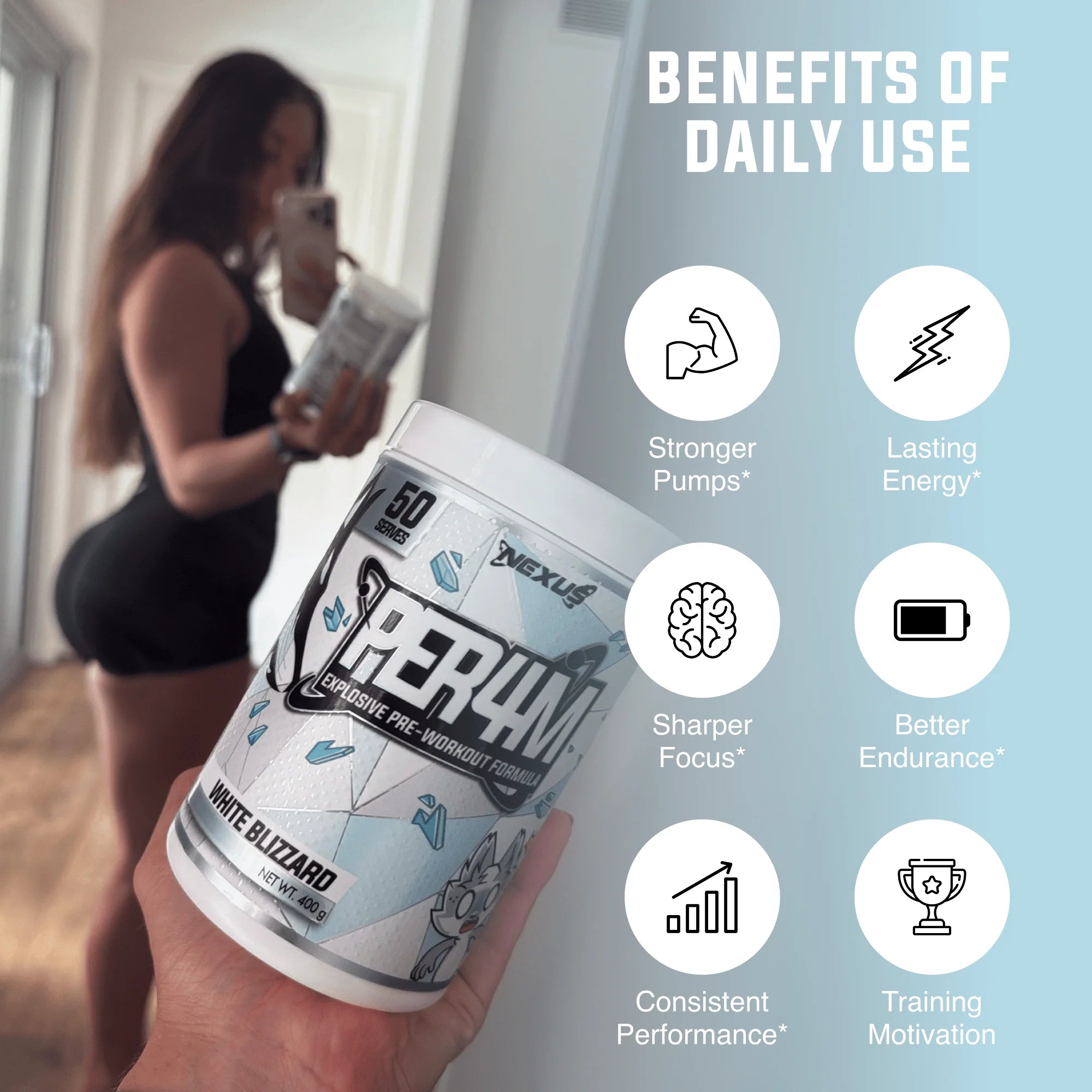 Nexus PER4M Pre-Workout - 400g (50 Serves) - White Blizzard