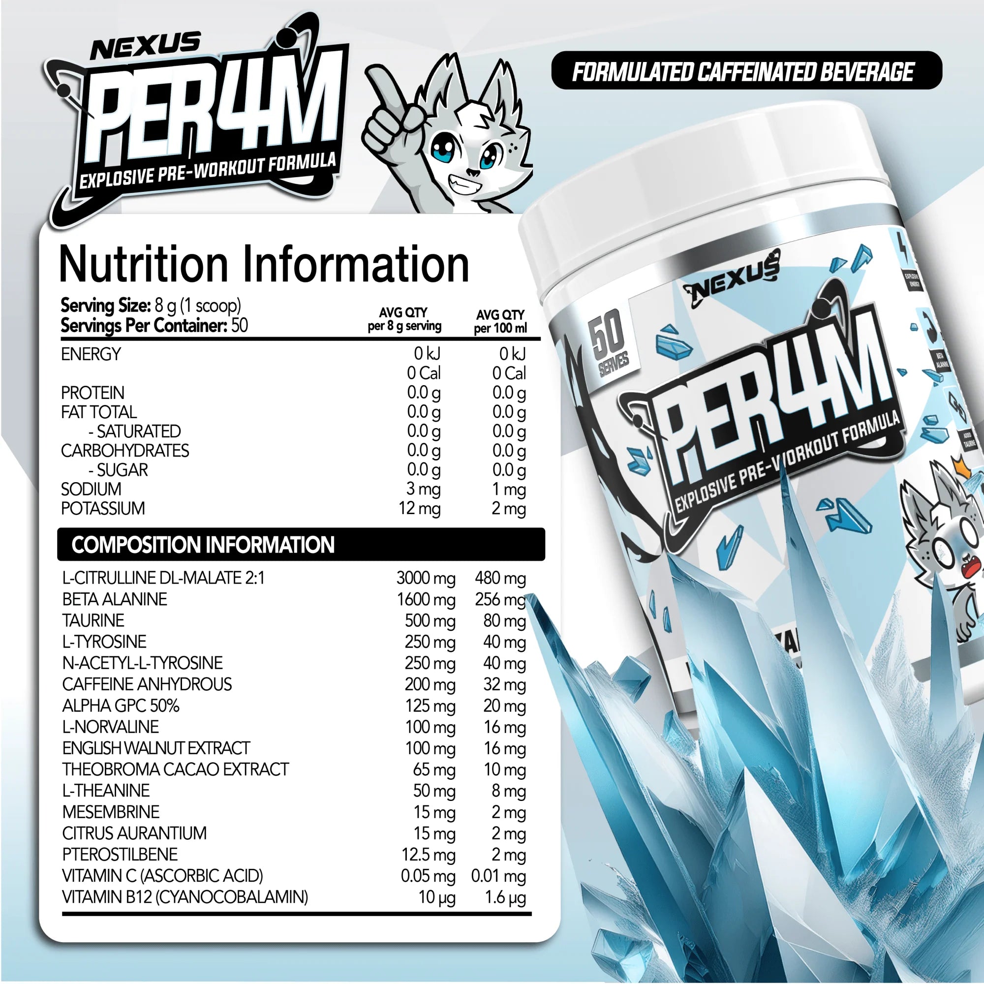 Nexus PER4M Pre-Workout - 400g (50 Serves) - White Blizzard